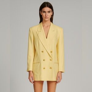 Talbots Vintage Pastel Yellow Double-Breasted Linen Blend Blazer